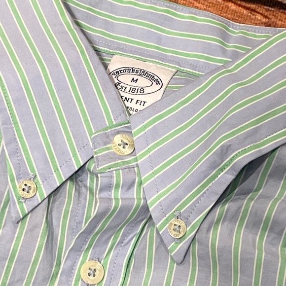 Brooks Brothers Regent Striped Green Mens Dress Button Long Sleeve Down Shirt - Picture 5 of 6